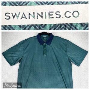 New Swannies Golf Polo Men XL Green Geometric Short Sleeve Performance Shirt